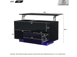 Merax Mesa de centro com tampo elevatório e acabamento laqueado de alto brilho - 100 x 50 x 55 cm - com LEDs + gaveta + prateleira - aglomerado - preta^ Mesa De Centro