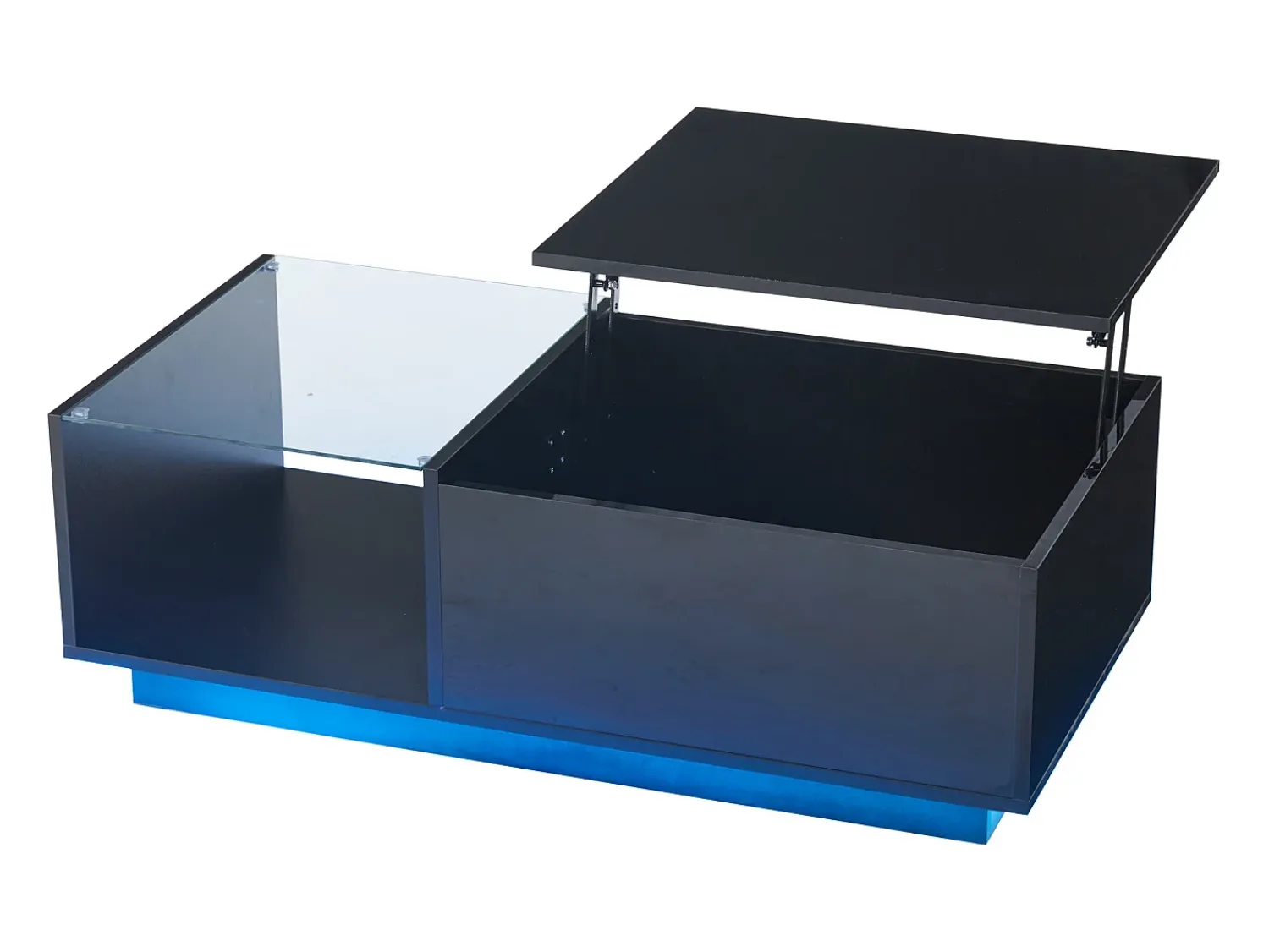 Clearance Hauss Spole Mesa de centro com tampo elevatório e LED, armazenamento integrado, em laca preta brilhante Preto