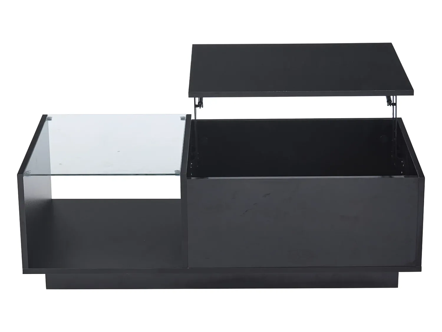Clearance Hauss Spole Mesa de centro com tampo elevatório e LED, armazenamento integrado, em laca preta brilhante Preto