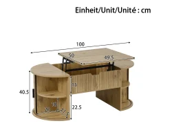 Mesa De Centro*Merax Mesa de centro com tampo elevatório para sala de estar - 100 x 50 x 40,5 cm - com espaço de armazenamento oculto e portas de correr - MDF - cor natural Natural claro