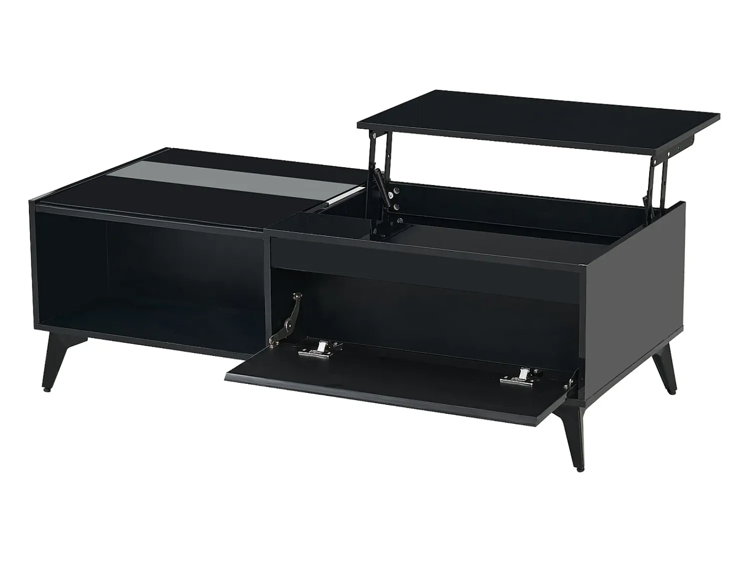 Mesa De Centro|Hauss Spole Mesa de centro com tampo elevável em brilhante e espaço de arrumação - Madeira PB Preto