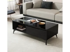 Mesa De Centro|Hauss Spole Mesa de centro com tampo elevável em brilhante e espaço de arrumação - Madeira PB Preto
