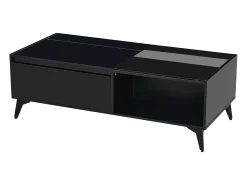 Mesa De Centro|Hauss Spole Mesa de centro com tampo elevável em brilhante e espaço de arrumação - Madeira PB Preto