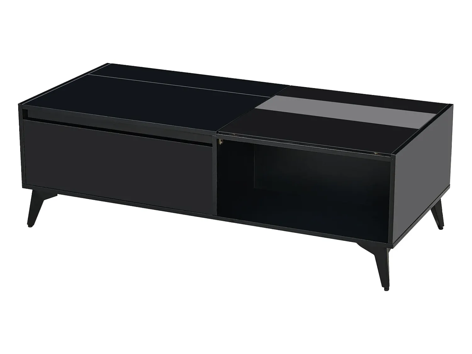 Mesa De Centro|Hauss Spole Mesa de centro com tampo elevável em brilhante e espaço de arrumação - Madeira PB Preto