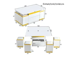 Hauss Spole Mesa de centro com tampo elevável, 2 gavetas e 4 bancos com espaço de arrumação - Acabamento brilhante - e amarelo^ Mesa De Centro