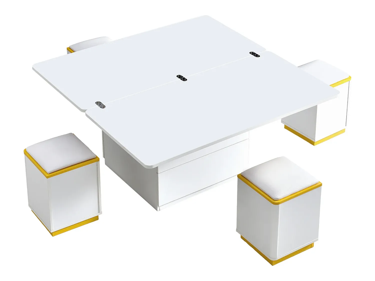 Hauss Spole Mesa de centro com tampo elevável, 2 gavetas e 4 bancos com espaço de arrumação - Acabamento brilhante - e amarelo^ Mesa De Centro
