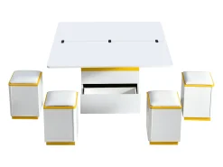 Hauss Spole Mesa de centro com tampo elevável, 2 gavetas e 4 bancos com espaço de arrumação - Acabamento brilhante - e amarelo^ Mesa De Centro