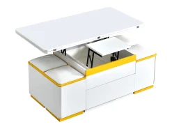 Hauss Spole Mesa de centro com tampo elevável, 2 gavetas e 4 bancos com espaço de arrumação - Acabamento brilhante - e amarelo^ Mesa De Centro