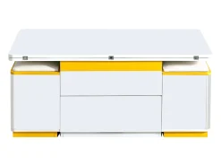 Hauss Spole Mesa de centro com tampo elevável, 2 gavetas e 4 bancos com espaço de arrumação - Acabamento brilhante - e amarelo^ Mesa De Centro