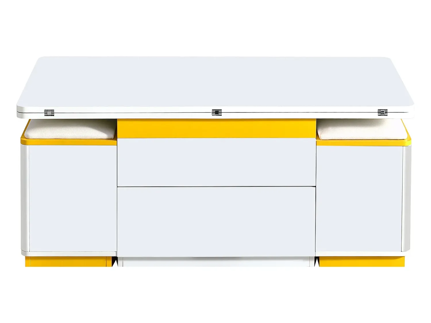 Hauss Spole Mesa de centro com tampo elevável, 2 gavetas e 4 bancos com espaço de arrumação - Acabamento brilhante - e amarelo^ Mesa De Centro