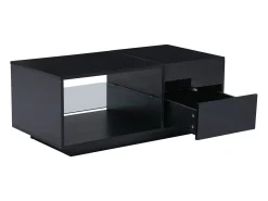 Mesa De Centro| Mesa de centro com tampo regulável em altura - Mesa de centro com 1 gaveta e 2 prateleiras semi-abertas - Preta Preto