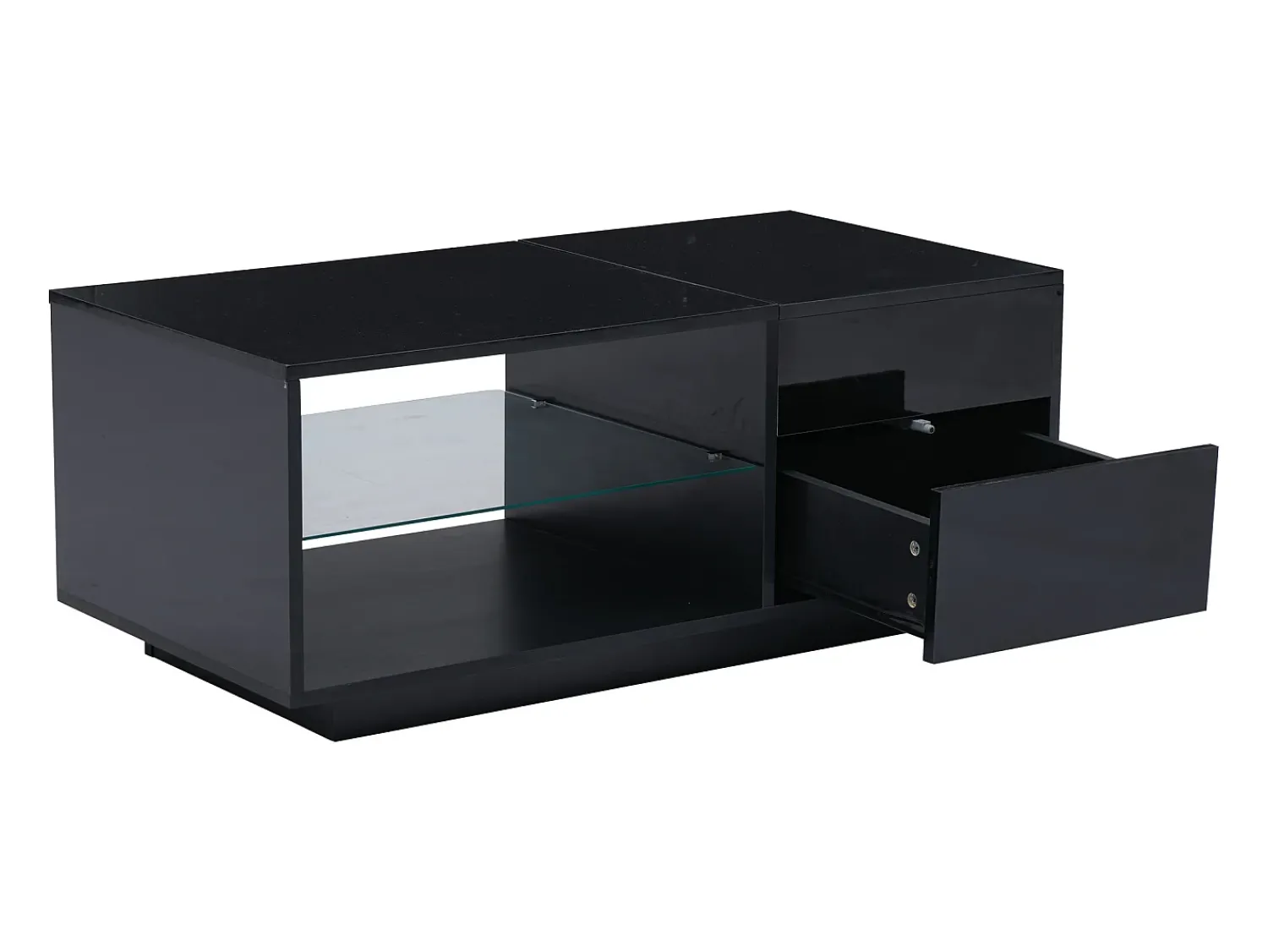 Mesa De Centro| Mesa de centro com tampo regulável em altura - Mesa de centro com 1 gaveta e 2 prateleiras semi-abertas - Preta Preto