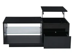 Mesa De Centro| Mesa de centro com tampo regulável em altura - Mesa de centro com 1 gaveta e 2 prateleiras semi-abertas - Preta Preto