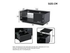 Mesa De Centro| Mesa de centro com tampo regulável em altura - Mesa de centro com 1 gaveta e 2 prateleiras semi-abertas - Preta Preto