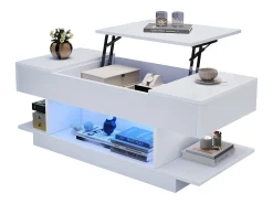 Mesa De Centro|Merax Mesa de centro com tampo elevatório e 2 gavetas dobráveis + LEDs - 98 x 45 x 40 cm - aglomerado - Branco
