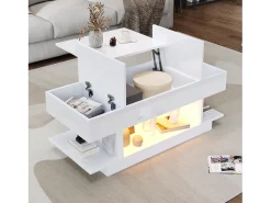 Mesa De Centro|Merax Mesa de centro com tampo elevatório e 2 gavetas dobráveis + LEDs - 98 x 45 x 40 cm - aglomerado - Branco
