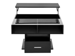 Mesa De Centro*Hauss Spole Mesa de centro com tampo elevatório, iluminação LED e gaveta - Acabamento brilhante - Preto