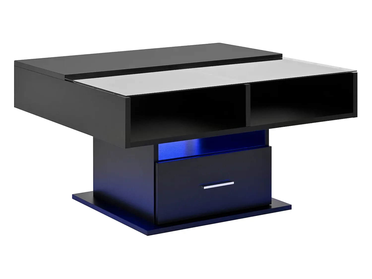 Mesa De Centro*Hauss Spole Mesa de centro com tampo elevatório, iluminação LED e gaveta - Acabamento brilhante - Preto