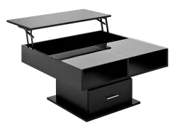 Mesa De Centro*Hauss Spole Mesa de centro com tampo elevatório, iluminação LED e gaveta - Acabamento brilhante - Preto