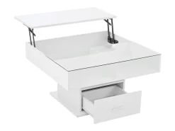 Mesa De Centro*Hauss Spole Mesa de centro com tampo elevatório, iluminação LED e gaveta - Acabamento brilhante - Branco