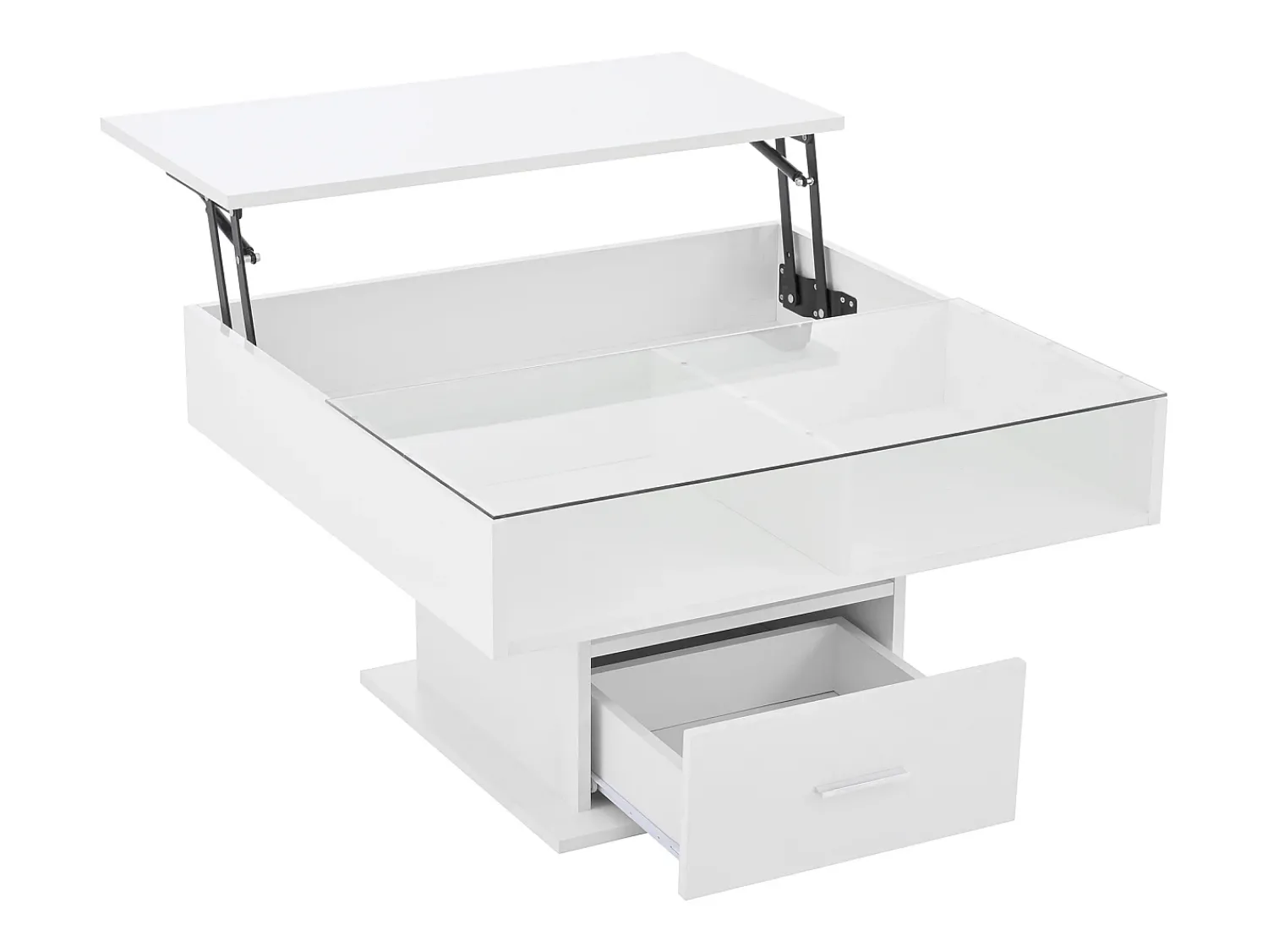 Mesa De Centro*Hauss Spole Mesa de centro com tampo elevatório, iluminação LED e gaveta - Acabamento brilhante - Branco