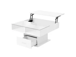 Mesa De Centro*Hauss Spole Mesa de centro com tampo elevatório, iluminação LED e gaveta - Acabamento brilhante - Branco