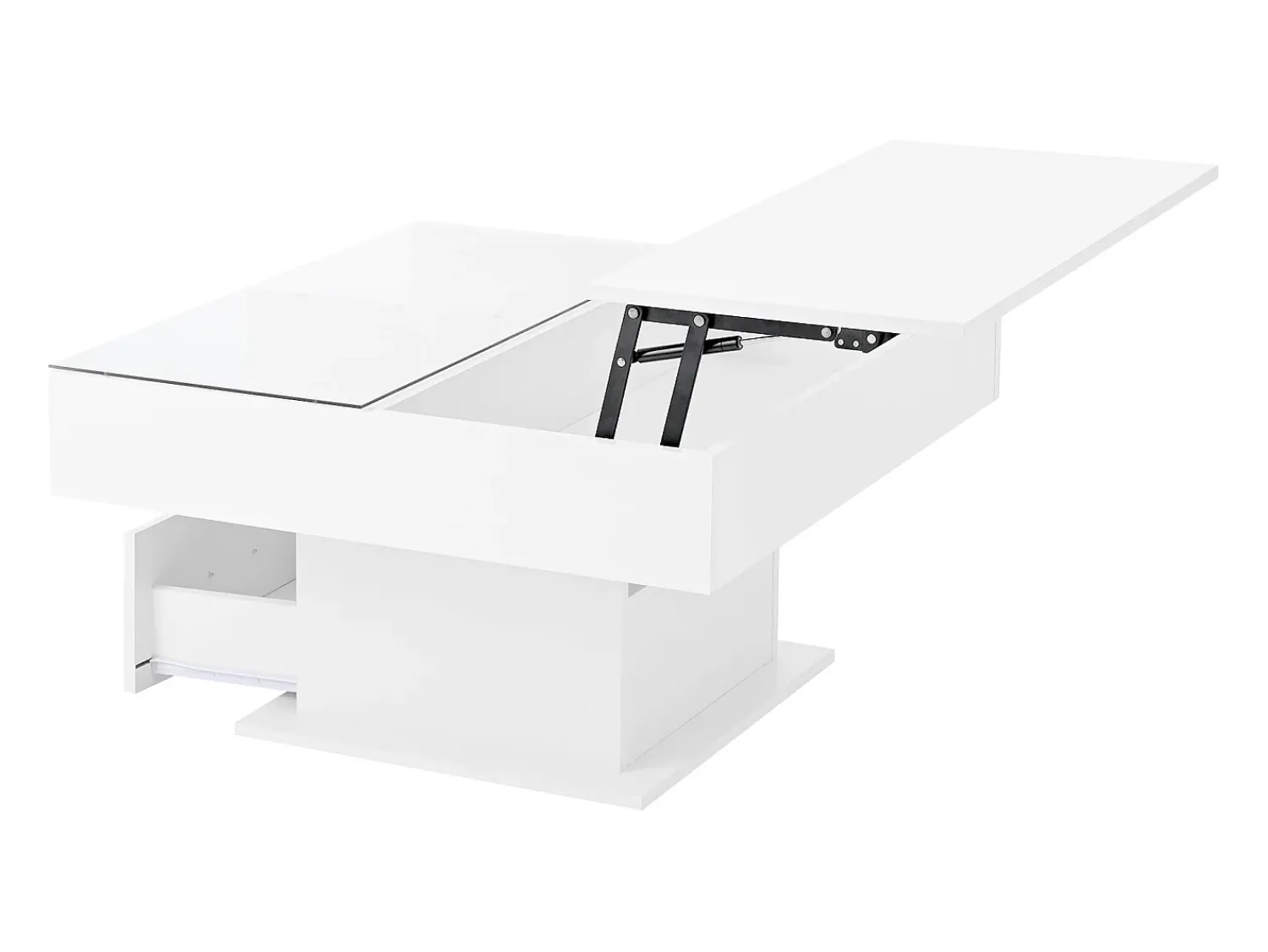 Mesa De Centro*Hauss Spole Mesa de centro com tampo elevatório, iluminação LED e gaveta - Acabamento brilhante - Branco