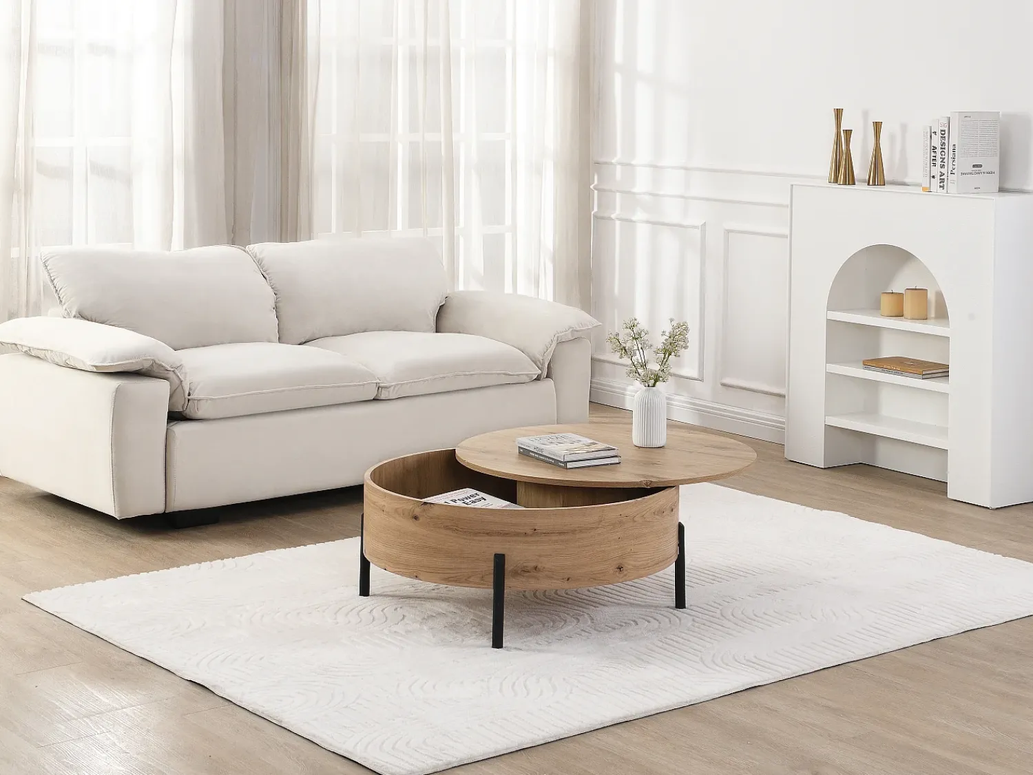 Mesa De Centro*Vente-unique Mesa de centro com tampo giratório MDF e aço natural - YEMELIA Natural claro