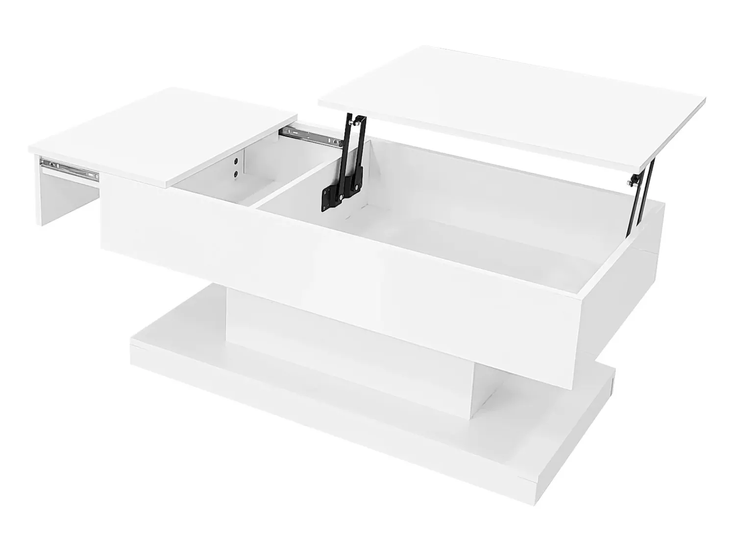 Mesa De Centro|Hauss Spole Mesa de centro com tampo elevatório, acabamento brilhante, iluminação LED e espaço de arrumação - Branco