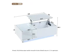 Mesa De Centro|Hauss Spole Mesa de centro com tampo elevatório e LED, arrumação integrada, em lacado brilhante Branco