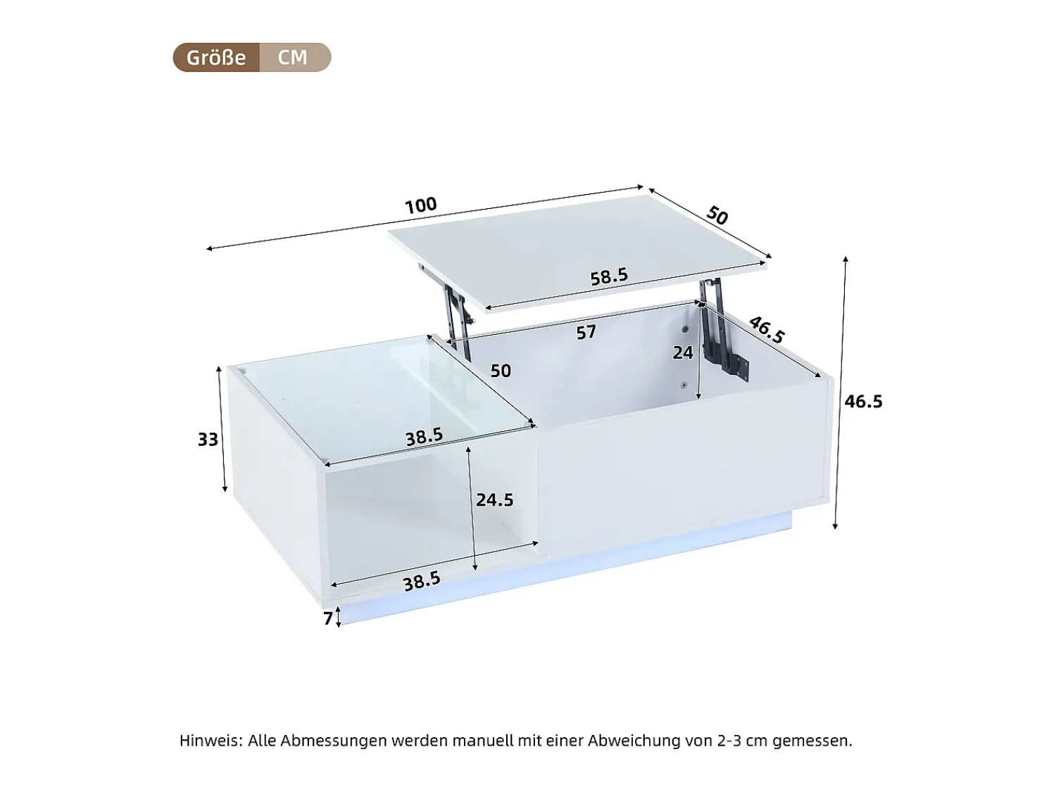 Mesa De Centro|Hauss Spole Mesa de centro com tampo elevatório e LED, arrumação integrada, em lacado brilhante Branco
