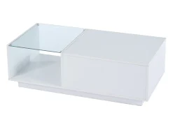 Mesa De Centro|Hauss Spole Mesa de centro com tampo elevatório e LED, arrumação integrada, em lacado brilhante Branco
