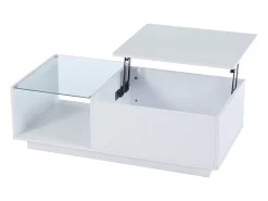 Mesa De Centro|Hauss Spole Mesa de centro com tampo elevatório e LED, arrumação integrada, em lacado brilhante Branco