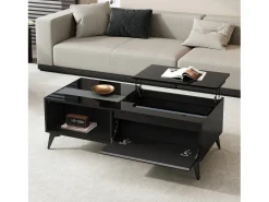 Mesa De Centro|Merax Mesa de centro com tampo elevável e acabamento brilhante - 110 x 50 x 48 cm - com prateleira e porta - aglomerado - preta Preto
