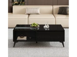 Mesa De Centro|Merax Mesa de centro com tampo elevável e acabamento brilhante - 110 x 50 x 48 cm - com prateleira e porta - aglomerado - preta Preto