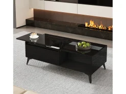 Mesa De Centro|Merax Mesa de centro com tampo elevável e acabamento brilhante - 110 x 50 x 48 cm - com prateleira e porta - aglomerado - preta Preto