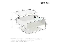 Discount Merax Mesa de centro com tampo elevatório - 80 x 75 x 40 cm - elevação hidráulica - com espaço de armazenamento + LEDs - aglomerado - branca Branco