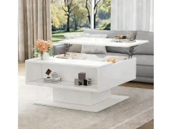 Discount Merax Mesa de centro com tampo elevatório - 80 x 75 x 40 cm - elevação hidráulica - com espaço de armazenamento + LEDs - aglomerado - branca Branco