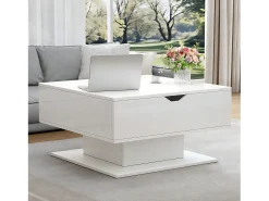 Discount Merax Mesa de centro com tampo elevatório - 80 x 75 x 40 cm - elevação hidráulica - com espaço de armazenamento + LEDs - aglomerado - branca Branco