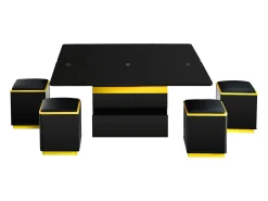 Clearance Hauss Spole Mesa de centro com tampo elevável, 2 gavetas e 4 bancos com espaço para arrumação - Acabamento brilhante - e amarelo Preto