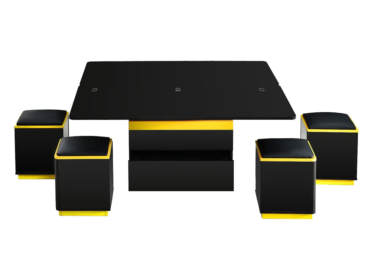 Clearance Hauss Spole Mesa de centro com tampo elevável, 2 gavetas e 4 bancos com espaço para arrumação - Acabamento brilhante - e amarelo Preto