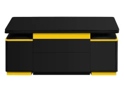 Clearance Hauss Spole Mesa de centro com tampo elevável, 2 gavetas e 4 bancos com espaço para arrumação - Acabamento brilhante - e amarelo Preto