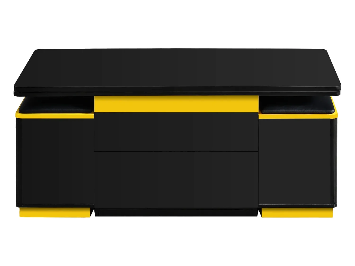 Clearance Hauss Spole Mesa de centro com tampo elevável, 2 gavetas e 4 bancos com espaço para arrumação - Acabamento brilhante - e amarelo Preto