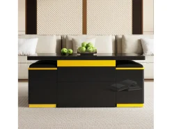 Clearance Hauss Spole Mesa de centro com tampo elevável, 2 gavetas e 4 bancos com espaço para arrumação - Acabamento brilhante - e amarelo Preto