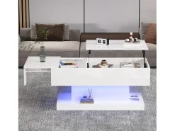 Merax Mesa de centro com tampo elevatório - 100 x 50 x 45 cm - LEDs - Aglomerado e metal - brilhante^ Mesa De Centro