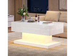 Merax Mesa de centro com tampo elevatório - 100 x 50 x 45 cm - LEDs - Aglomerado e metal - brilhante^ Mesa De Centro