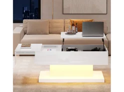 Merax Mesa de centro com tampo elevatório - 100 x 50 x 45 cm - LEDs - Aglomerado e metal - brilhante^ Mesa De Centro
