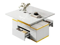 Mesa De Centro*Merax Mesa de centro com tampo elevável e acabamento brilhante - 100 x 50 x 43 cm - móvel dobrável para sala de estar com gavetas - MDF e aglomerado - branca Branco
