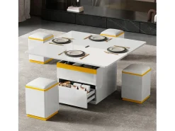 Mesa De Centro*Merax Mesa de centro com tampo elevável e acabamento brilhante - 100 x 50 x 43 cm - móvel dobrável para sala de estar com gavetas - MDF e aglomerado - branca Branco