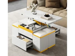 Mesa De Centro*Merax Mesa de centro com tampo elevável e acabamento brilhante - 100 x 50 x 43 cm - móvel dobrável para sala de estar com gavetas - MDF e aglomerado - branca Branco